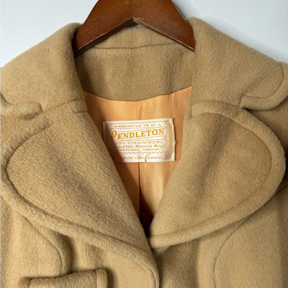 Vintage 1970s Pendleton Camel Brown Virgin Wool Longline Coat and Skirt Set - Picture 3 of 16